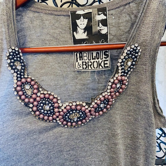 D9- Young, Fabulous, & Broke Gray Distressed Embellished Tank… - Picture 2 of 9